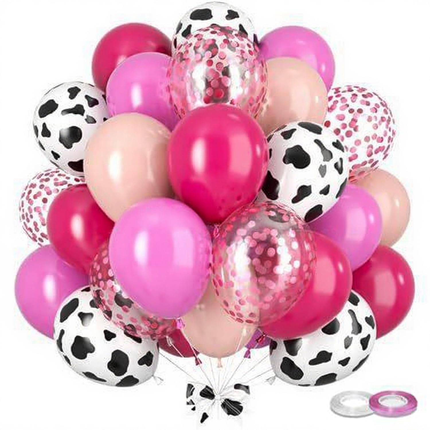 Pink Balloons, Cowgirl Balloons, RETWOT 60pcs 12 Inch Cow Print Confetti Balloon Pink Birthday Decorations for Bridal Shower Farm Birthday Wedding Anniversary Party Decorations Supplies