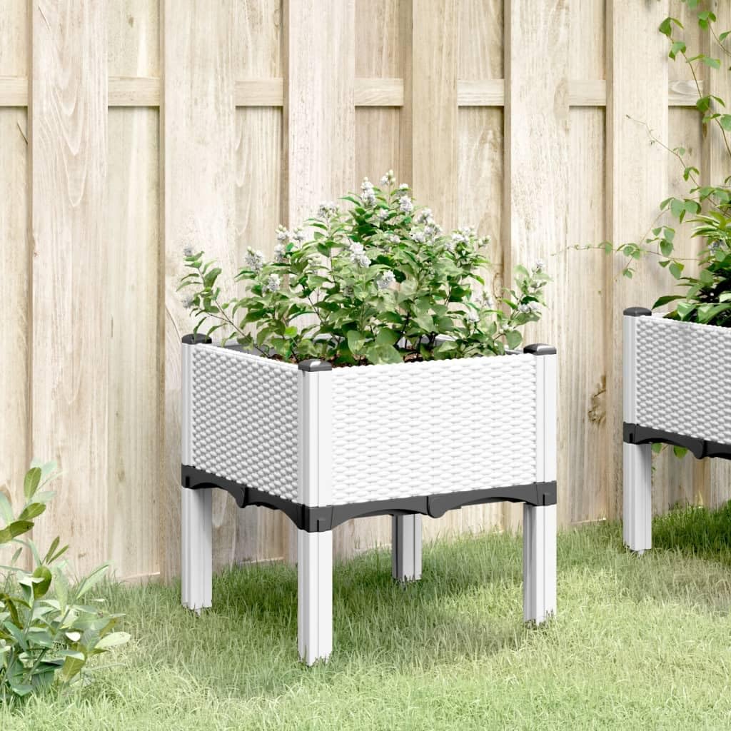 Jardinière Surélevée Blanc 40x40x42 cm PP Effet Rotin