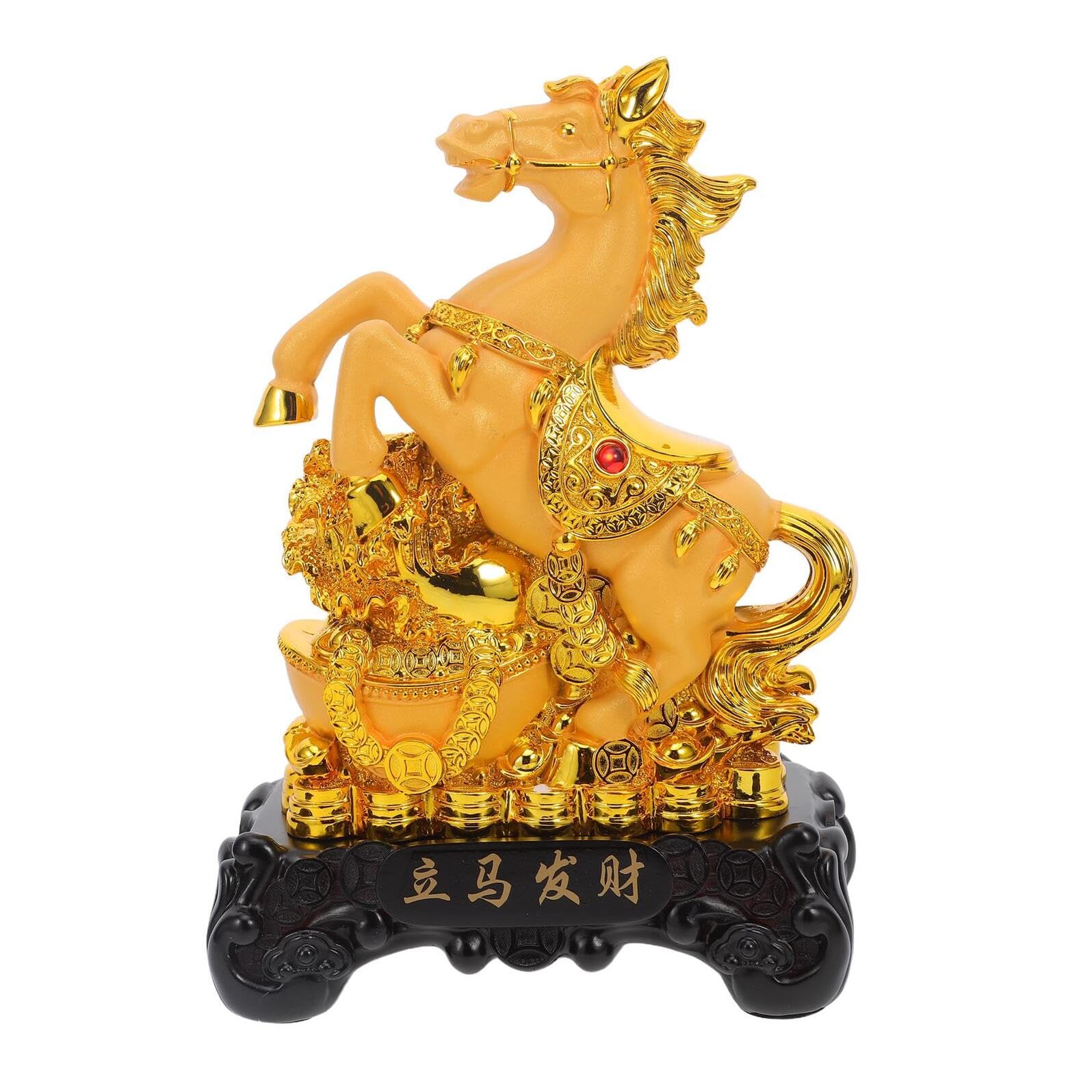 Figurine cheval chinoise dorée Galpada : sculpture de prestige en résine
