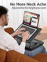 Vista 9 de SAIJI Escritorio de regazo ajustable en altura e inclinación, soporte portátil para computadora portátil para cama, automóvil, sofá y reclinable