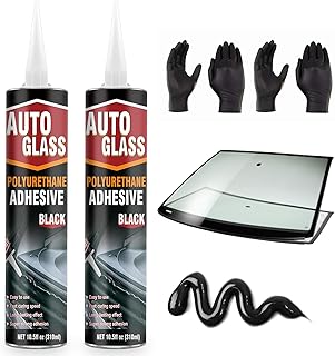 Polyurethane Windshield Sealant, Black Windshield Adhesive - High Viscosity, Fast Curing for Car Windshield/Back Glass Installation & Repair with Gloves, Applicator Tip (310ml*2)