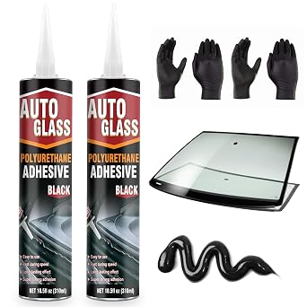 Polyurethane Windshield Sealant, Black Windshield Adhesive - High Viscosity, Fast Curing for Car Windshield/Back Glass Installation & Repair with Gloves, Applicator Tip 310ml*2