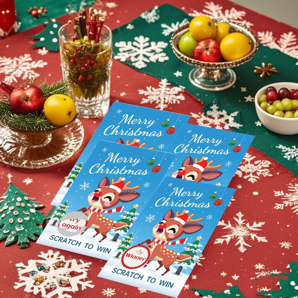 50 Pcs Merry Christmas Scratch Off Cards, Holiday Activities Raffle Cards for Baby Shower Birthday Wedding, New Year Winter Party Favors School Office Family Groups Travel Table Pocket Game