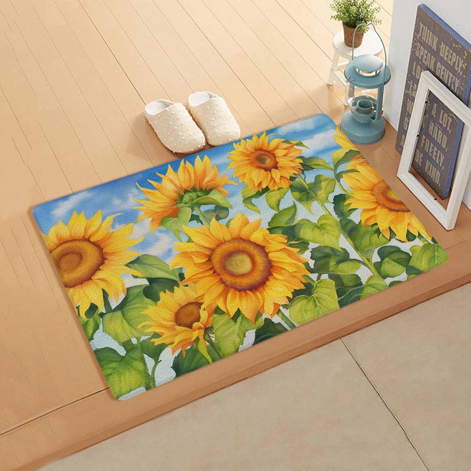 Watercolor Sunflowers Antifatigue Kitchen Bath Door Mat Cushioned Runner Rug,Washable Welcome Floor Sink Mat,Waterproof Non-Slip Kitchen Standing Doormat,Country French Summer Botanical Floral 18