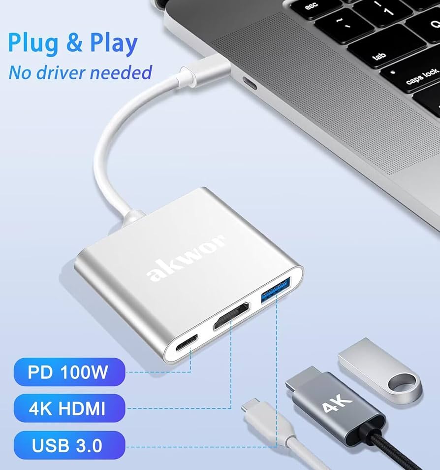 Amazon.com: AKWOR 3 in 1 USB C to HDMI Adapter Multiport, 4K Amazon.com: AKWOR 3 in 1 USB C to HDMI Adapter Multiport, 4K