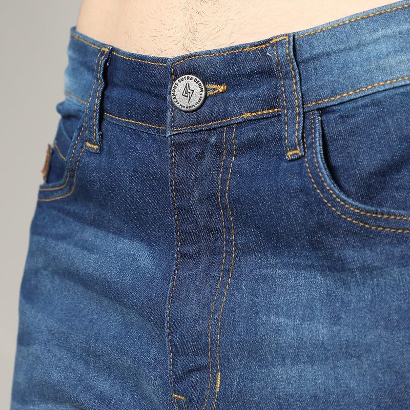 Image of CAHOOT Men's Stitched Cargo Denim Jeans for Casual Wear | Dark-Wash | 5 Pocket | Button Closure | Denim Jeans Crafted with Comfort Fit for Everyday Wear