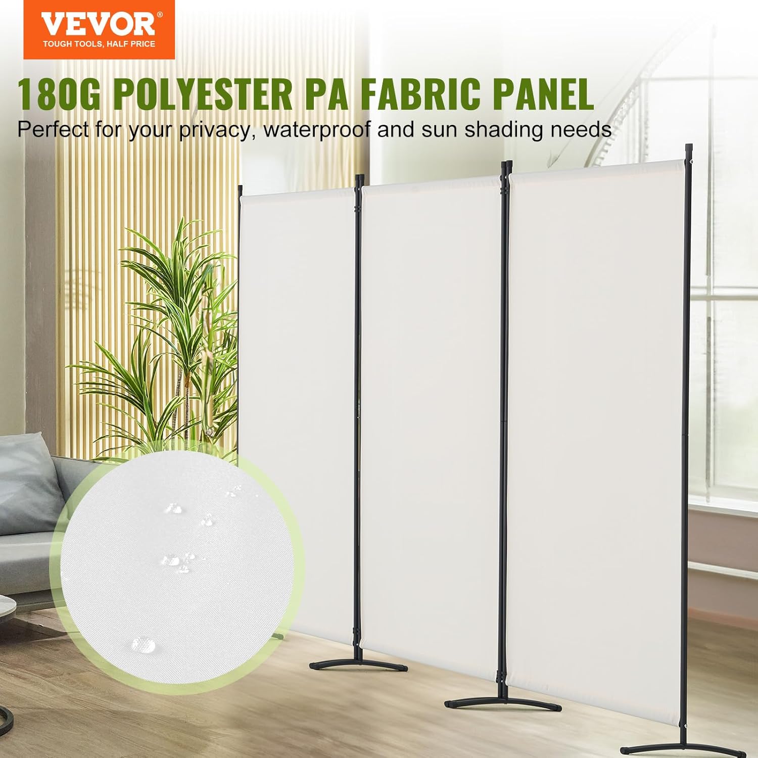 vevor room divider, 3 panel room dividers and folding privacy screens, fabric partition room dividers for office, bedroom, dining room, study, freestanding, white 3 panel white