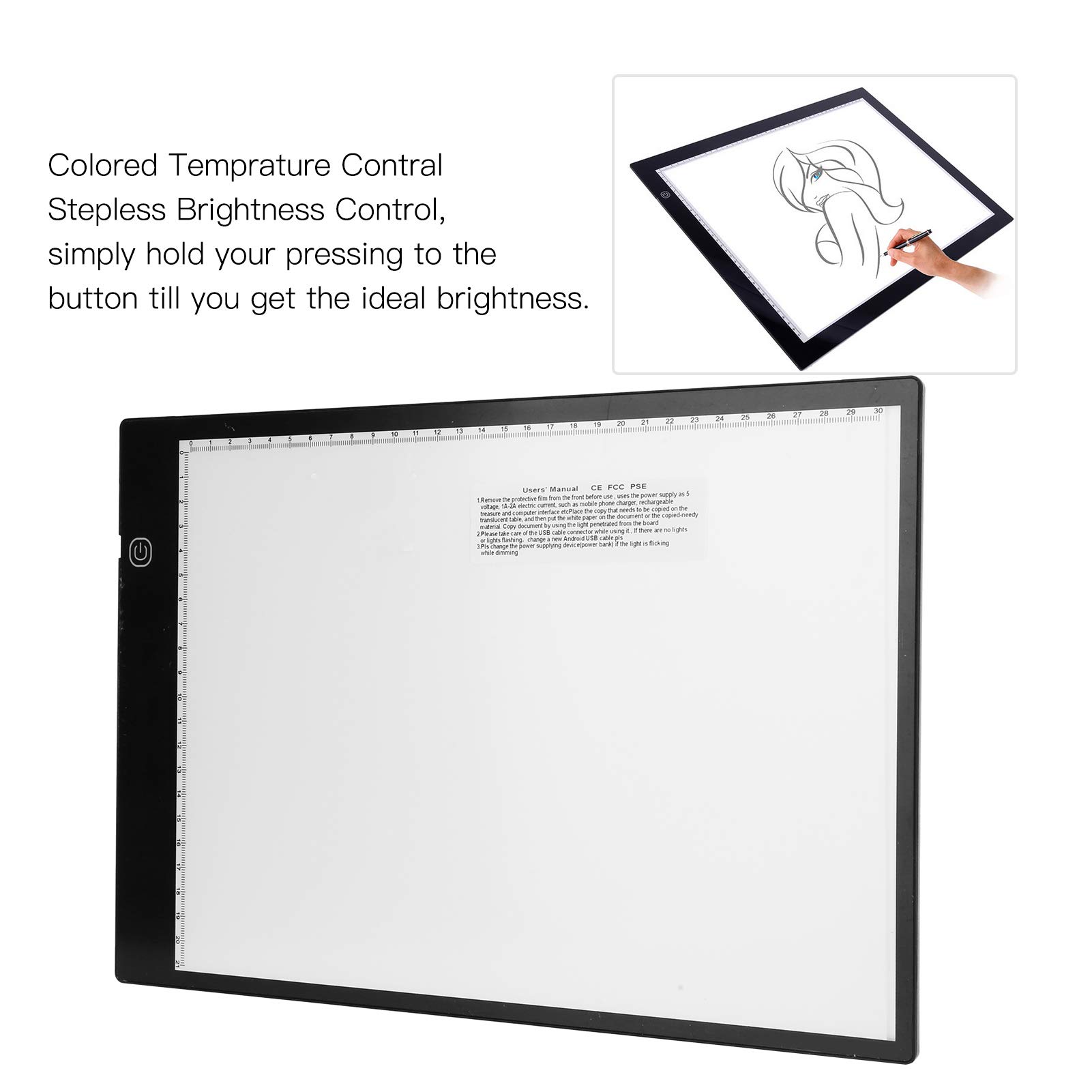 Boîte à lumière LED portable A4, tableau de dessin de traçage à luminosité réglable sur 3 niveaux, tablette de copie alimentée par USB pour artistes, enfants, graffiti et