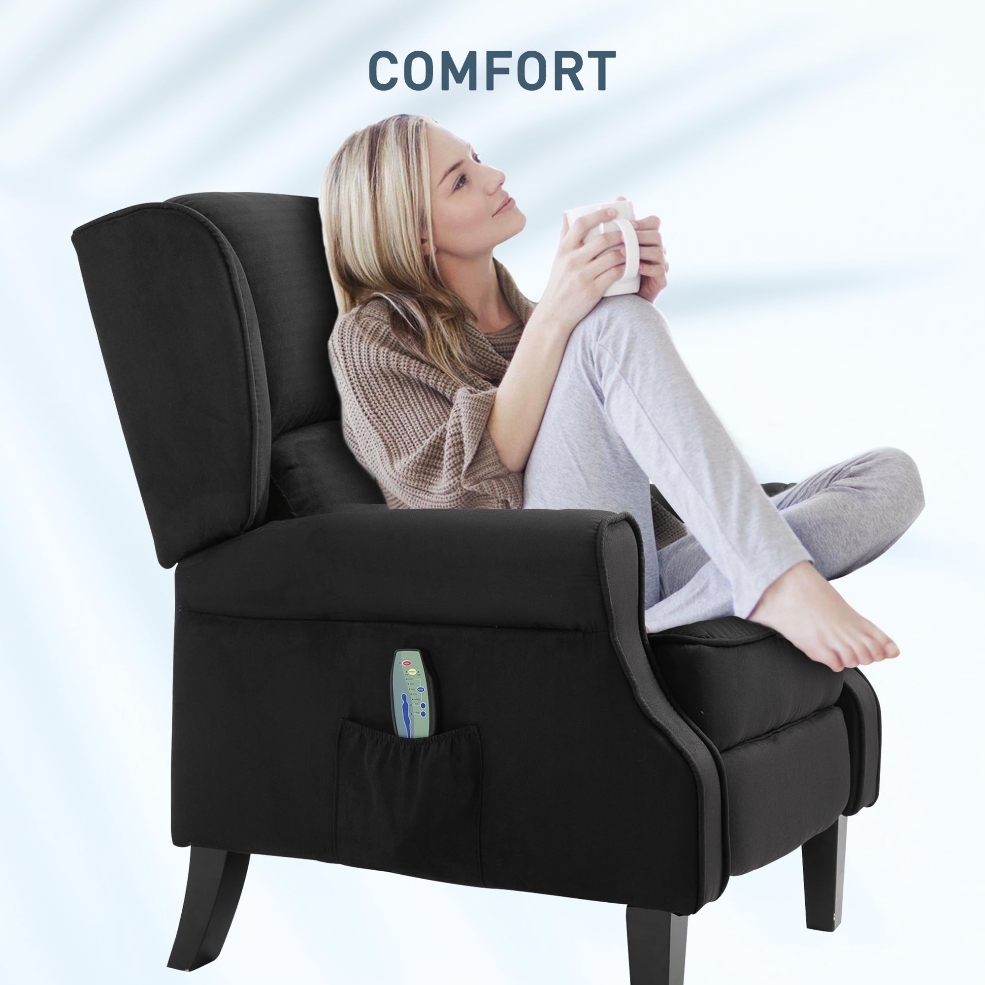 HOMCOM Poltrona Relax Massaggiante Reclinabile con Telecomando Nero | Rivestimento Scamosciato, 78x83x101cm