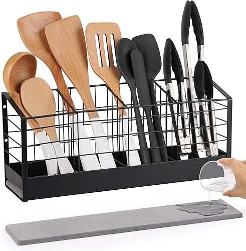 acDesign Kitchen Utensil Holder with 4 Compartments, Wire Cooking Cooking