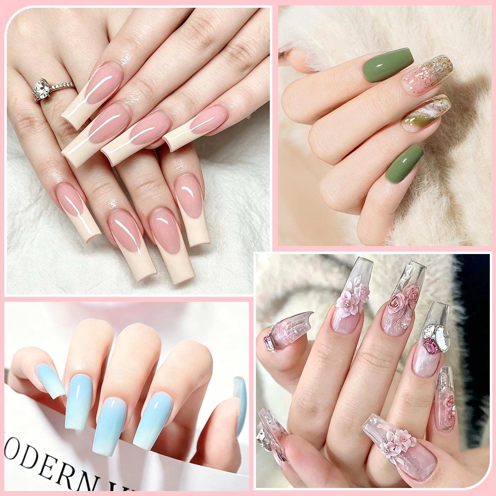 MELLIEX 240 szt. Dual Form Sandwich, 15 rozmiarów żelowe formy do paznokci wielokrotnego użytku formy do przedłużania paznokci extra długie do salonu manicure DIY (kwadrat)