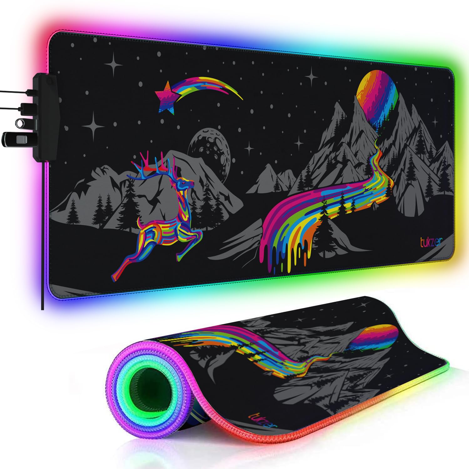 Tukzer RGB Retro Extended Gaming Mouse Pad, High-Speed Mouse Tracking & Control | LED Glowing Backlight 13 Lighting Modes with 4 USB| Desk Mat for Computer Laptop Keyboard (795 x 298 x 3.45mm, Vivid) (B09RSR8ZFT) Amazon Price History, Amazon Price Tracker