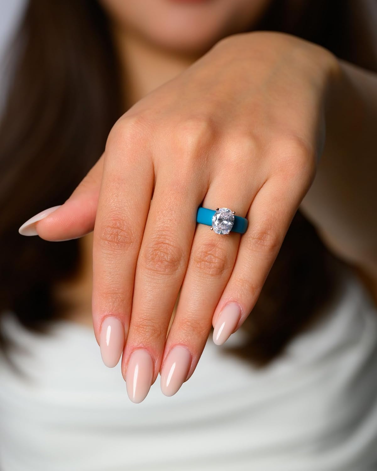 Rinfit Silicone Ring with Stone - Oval Cut Cubic Zirconia Solitaire Engagement Ring for Women - Rubber Wedding Bands - Patented Design - Image 3