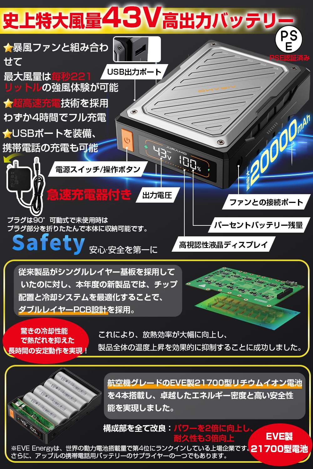 Amazon.co.jp: [Xinpeke] 【究極新設計 43V超高出力 EVE製21700型