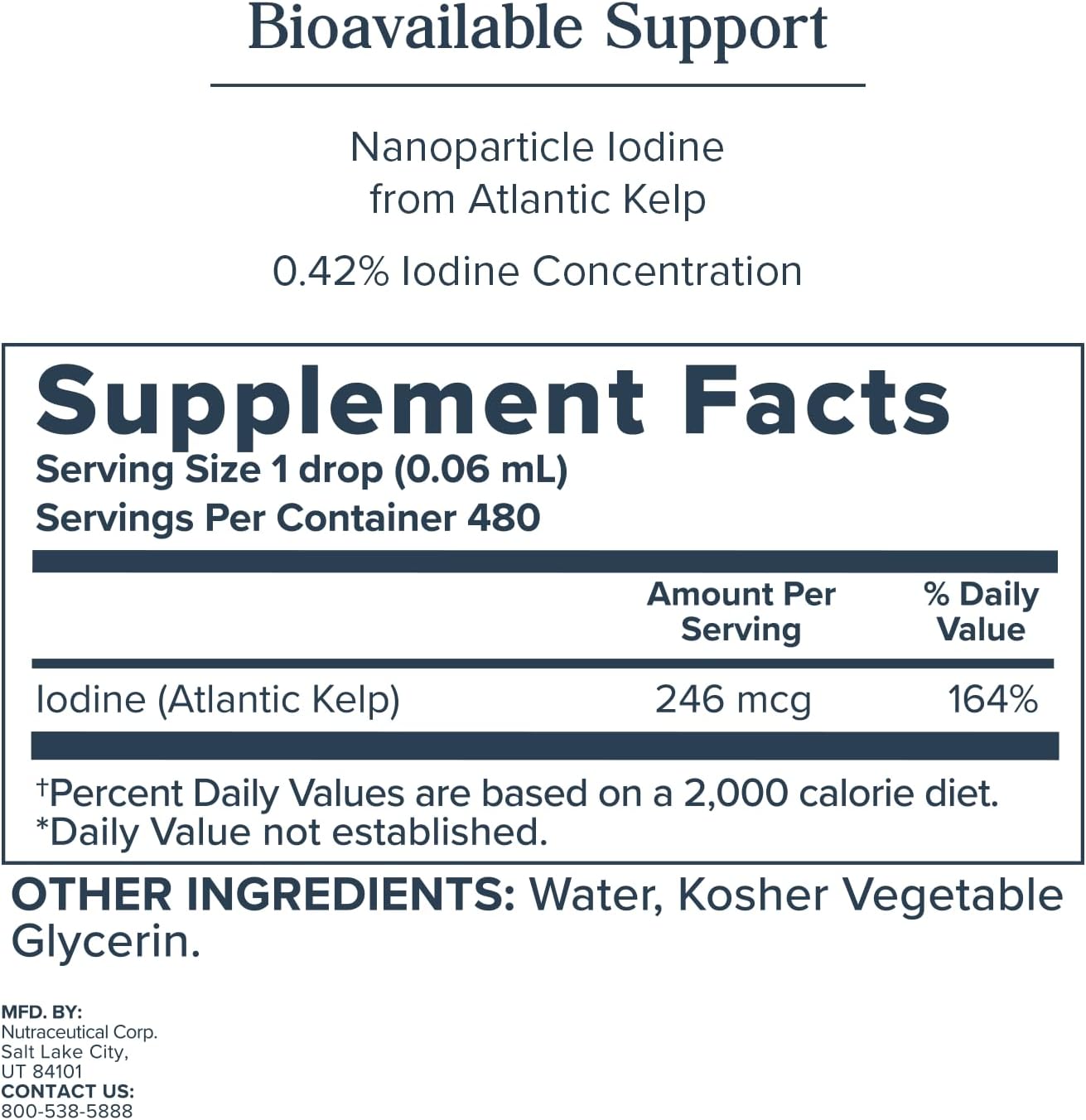 Heritage Store Nascent Colloidal Iodine Drops 246mcg, Liquid Supplement with Nascent Iodine from Atlantic Kelp, Bioavailable, Vegan, Approx. 480 Servings, 1oz
