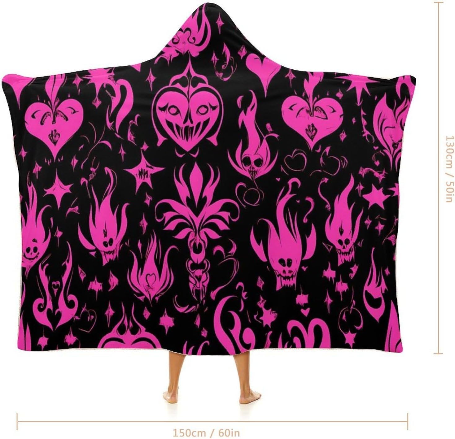 Gothic Hearts Flames Star Y2k Fashion Wearable Blanket Hoodie Fleece Throw Cloak Robe Unisex