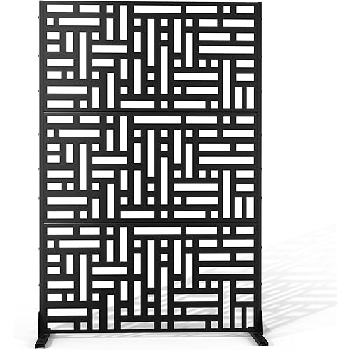 Metal Privacy Screen Outdoor Privacy Screen 72"H×47"W, Freestanding Decorative Privacy Screen for Balcony Patio Lawn Garden, Privacy Fence Privacy Panel-Black&Street