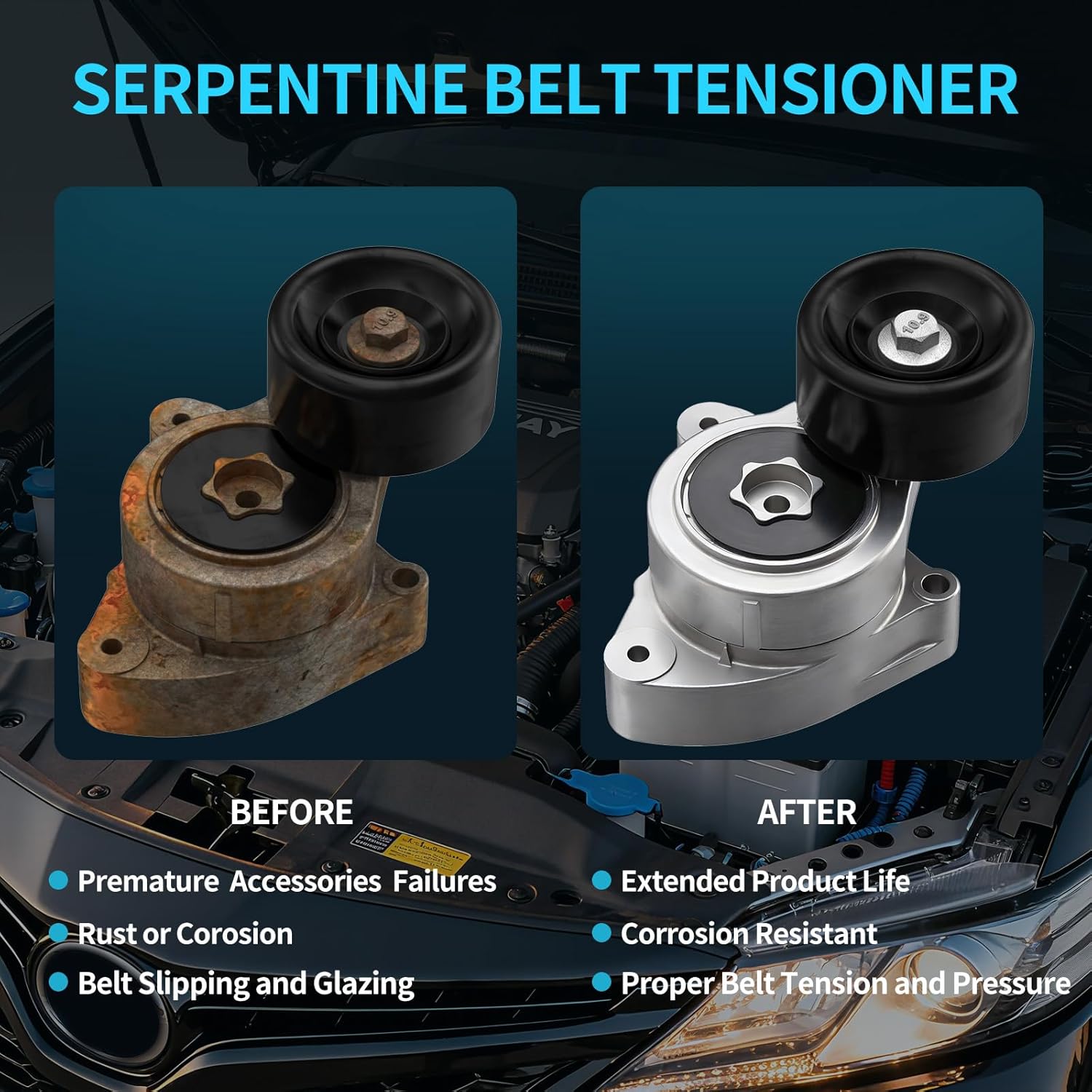 Belt Tensioner Assembly with Pulley(2.0L/2.3L/2.4L) Compatible with Honda CR-V 2002-2014 Accord 2003-2007 Civic 2006-2015 Element 2003-2011, Acura TSX CSX RDX ILX#38278 31170RAAA01 31170PNA023