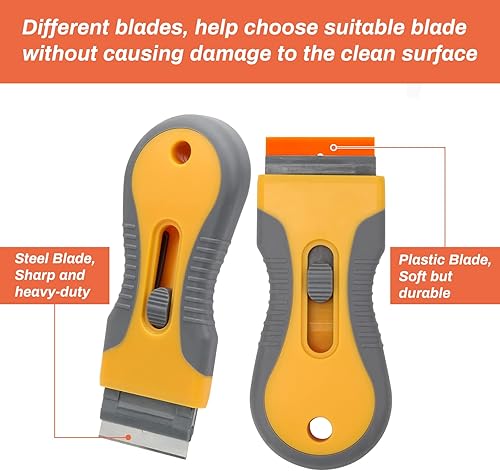 Miniatura 5 de 2 raspadores de cuchillas de afeitar, herramienta de raspado de vidrio con 20 cuchillas adicionales de acero y plástico para quitar calcomanías,