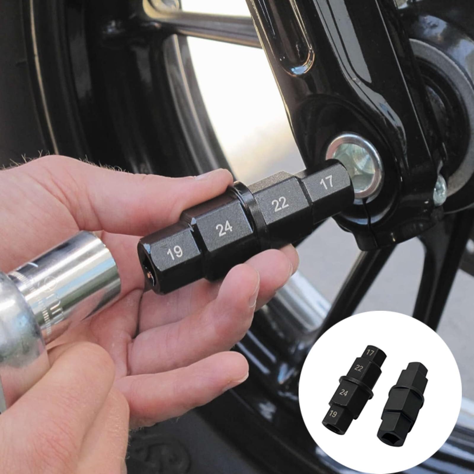 Herramienta de Eje Hexagonal para Moto, Juego 4-en-1 Llave Allen 17-24mm para Extracción Rueda - Compacto & Duradero