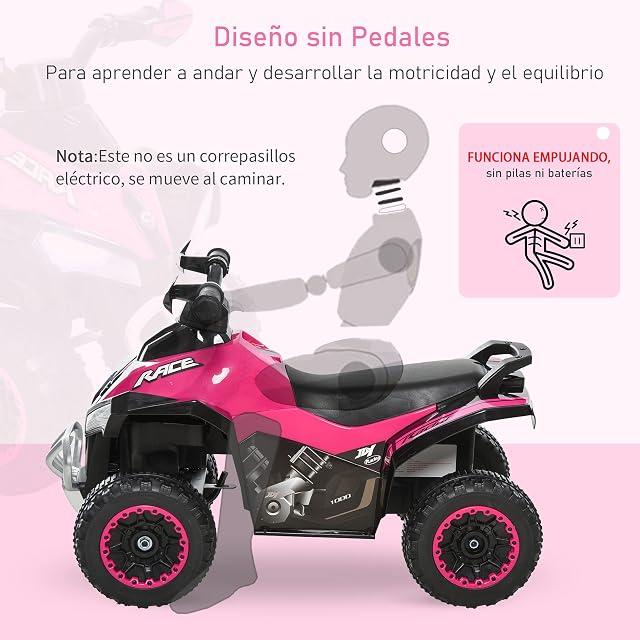Foto 5 de 8 de HOMCOM Quad Correpasillos para Niños ATV 18-36 Meses Luces y Música Rosa