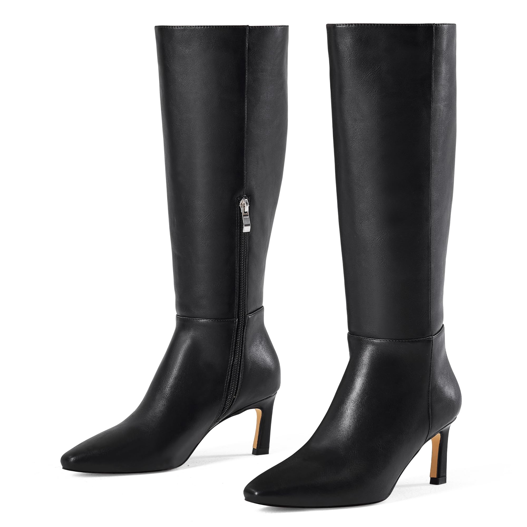 GENSHUO Botas Altas Mujer hasta la Rodilla con Tacón Kitten 5 cm, Punta Cuadrada, Cremallera Lateral, Cómodas y Elegantes para Otoño Invierno