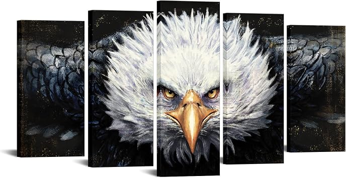 DuoBaorom Black and White Wall Art Bald Eagle Bird Picture 5 Pieces Painting