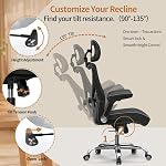 Ergalithic Accueil Bureau ergonomique Chaise-ordinateur X-Shaped Desk Chair Mesh PU Cuir avec support Lombaire réglable-Président Exécutif Haut Bureau de dossier avec accoudoir Armes Flip-Up pour longues heures (Noir)