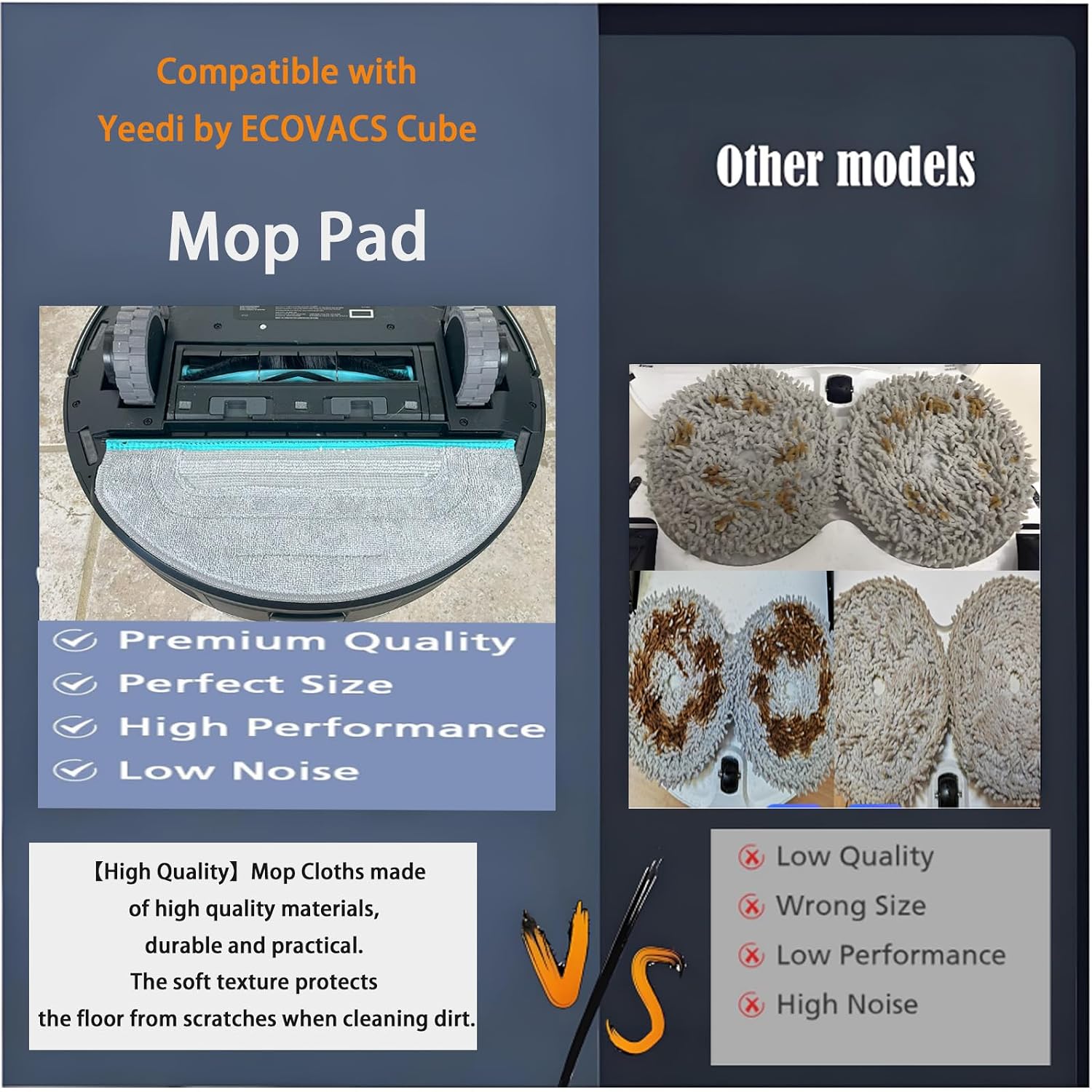 Replacement Yeedi Accessory-9 Washable Vacuum Mop Cloths, Compatible Yeedi by ECOVACS Cube, Washable and Reusable Soft Mopping Pad, Parts, Accessories
