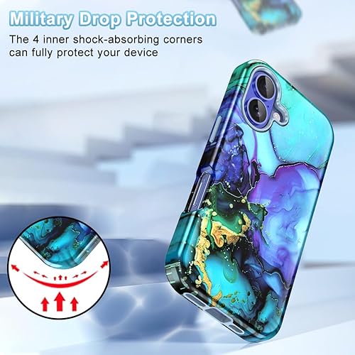 Miniatura 5 de Btscase Funda para iPhone 16 (2024), probada en caídas de grado militar Diseño de patrón de mármol delgado, resistente, a prueba de golpes, para