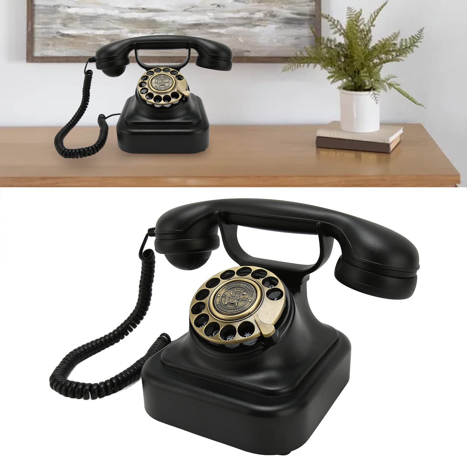 Retro Telefon Stacjonarny do Domu, Telefon z Obrotowym Wybieraniem w Stylu Vintage Staromodny Telefon Przewodowy z tarczą ze Stopu Cynku, Przewód Telefoniczny na w Hotelu
