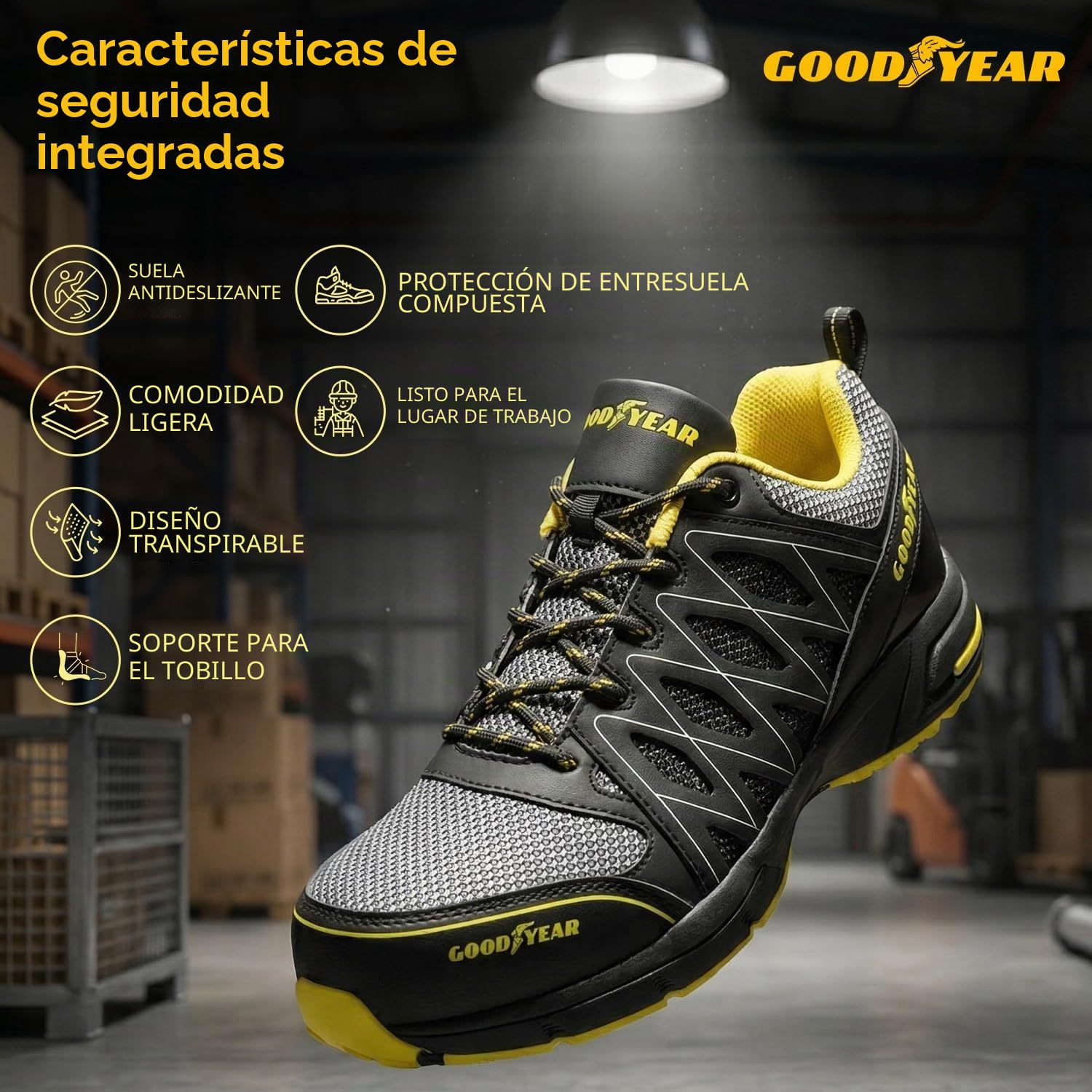 Goodyear GYSHU1502, Zapatillas de Seguridad para Hombre, Negro (Black/Yellow), 43 EU