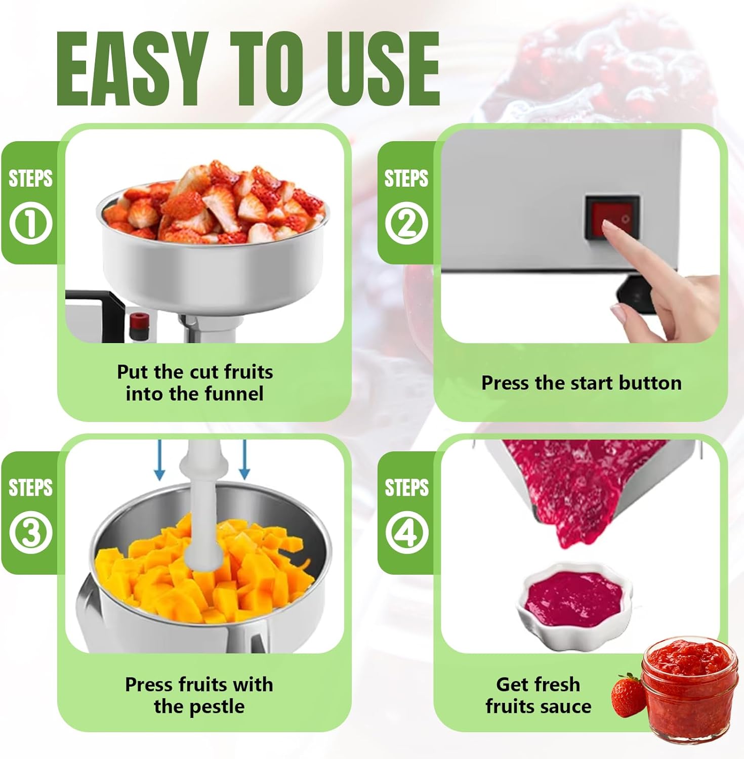 SQUEEZE master Electric Stainless Steel Jam Maker – Commercial Food Strainer & Sauce Maker with Adjustable Trough, Quiet Operation – Soft Fruit Processing Machine for Home & Restaurant Use