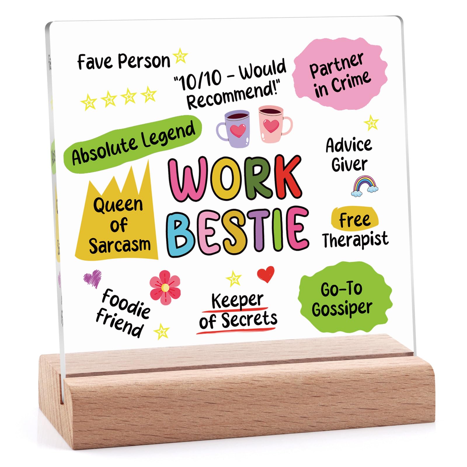 Work Bestie Gifts for Women Colleague Acrylic Plaque with Wooden Stand Funny Coworker Friends Gifts Acrylic Sign With Stand Desk Decor Signs Coworker Leaving Farewell Gift for Workmate