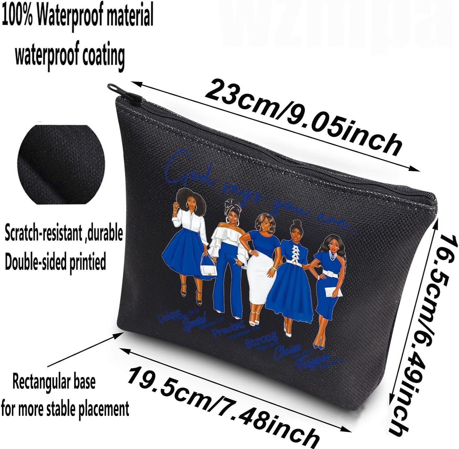 WZMPA Sorority Zeta Cosmetic Makeup Bag Finer Women Gift God Says You Are Sorority Makeup Zipper Pouch Bag Zeta Paraphernalia (God Says Zeta BL) - Image 2