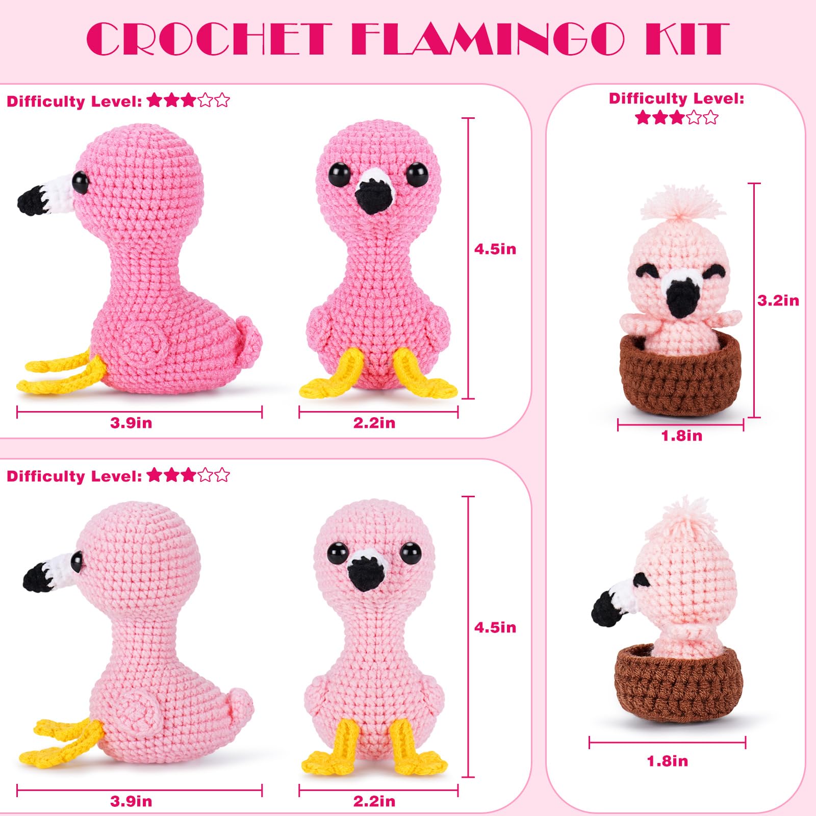 Kit De Crochet Pour Débutants, Adultes, Enfants, Flamants Roses, Kit De
