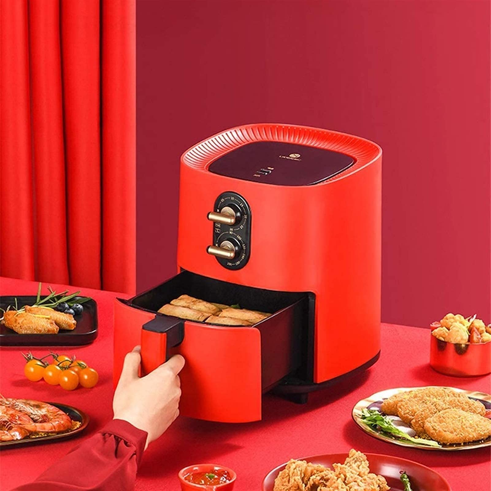 Frytkownica powietrzna do użytku domowego Frytkownice 8 l Powietrze bezolejowe Wydajność 1350 W Automatyczne pokrętło regulacji powietrza o dużej pojemności przy niskim poziomie oleju, patelnia z