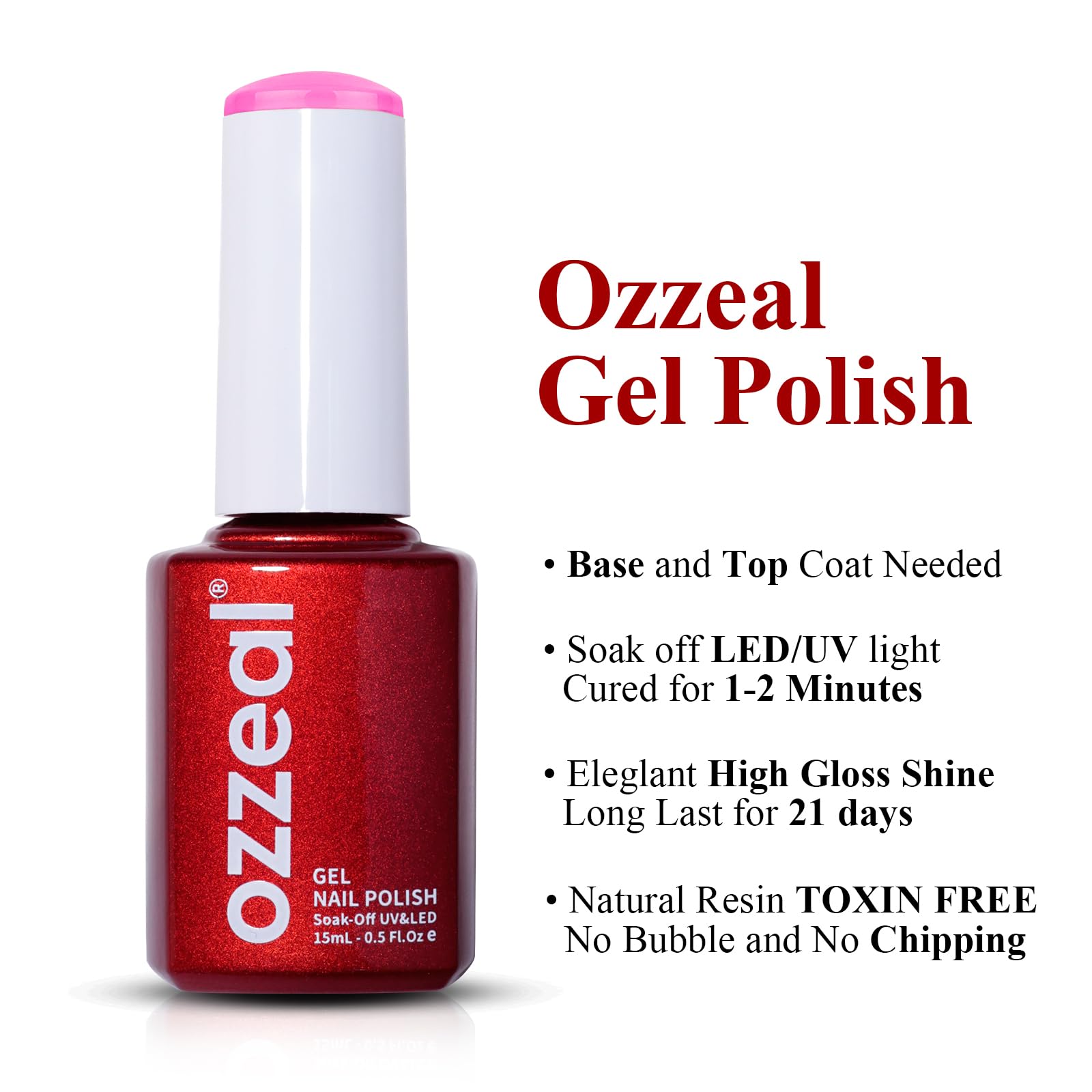 Ozzeal Gel Polish, 0.5 Fl Oz Bright Pink Gel Nail Polish Spring Summer Soak off LED UV Art Starter Manicure Salon DIY — view 7