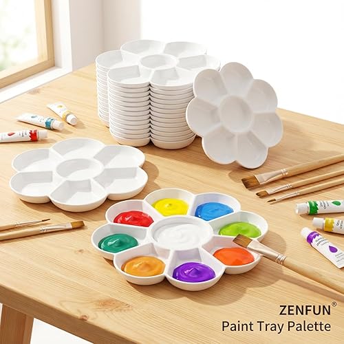 Miniatura 5 de ZENFUN Paquete de 15 bandejas de pintura con 7 pozos, bandeja de mezcla de pintura de plástico blanco, plato de pintura de acuarela para arte al
