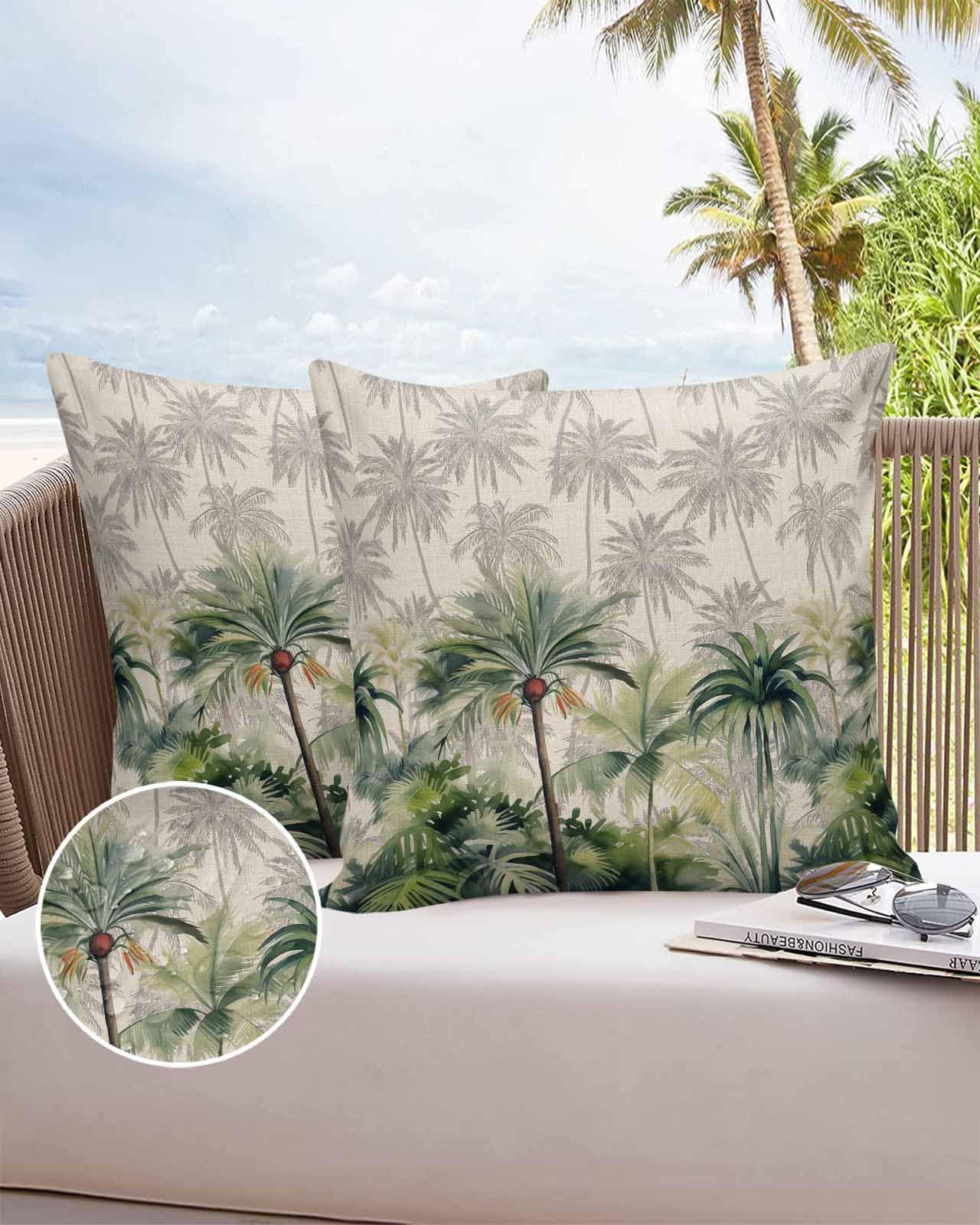 HELLOWINK Outdoor Pillows Waterproof Pillow Covers Set of 2 Farmhouse Tropical Palm Tree Polyester Throw Pillow Covers Garden Cushion Case for Patio Funiture Sofa Decoration 26x26inch Summer Plant