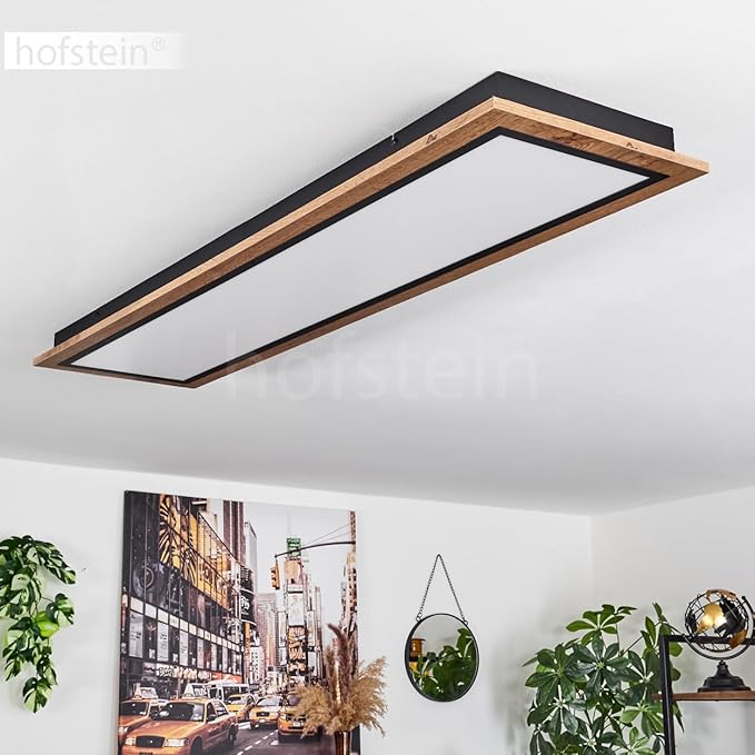 hofstein LED plafondlamp Salmi, plafondlamp van metaal/MDF/kunststof in zwart/houtlook/bruin/wit, rechthoekige lamp (120 cm x 30 cm), 4000 lumen, 3000 K, LED 36 Watt photo 3