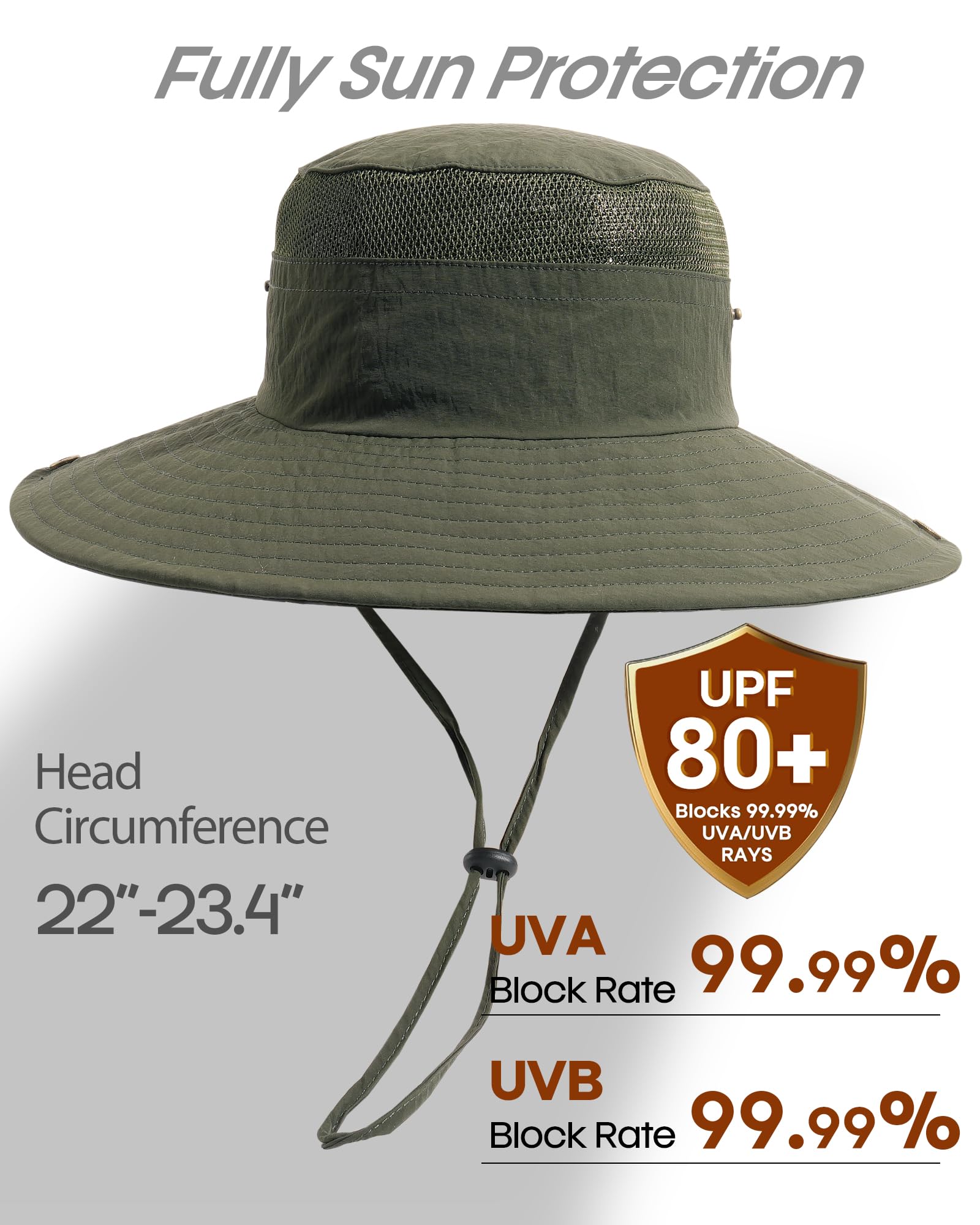 Sombreros de sol para hombres y mujeres, sombrero de pesca UPF 80+, transpirable, ala ancha, senderismo, verano, protección UV, sombreros de pescador, Verde, Talla única 2