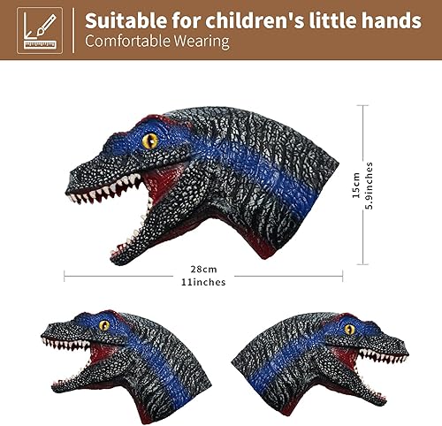 Miniatura 2 de Yolococa Juego de títeres de mano de dinosaurio realista de látex suave con cabeza de animal, juguetes de marionetas de mano, regalo para niños,