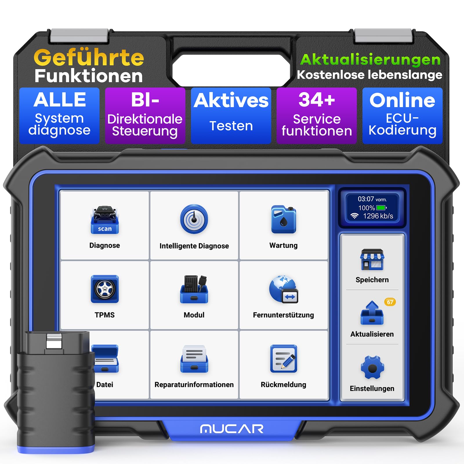 OBD2 Diagnosegerät, MUCAR VO8 Diagnosegerät Auto Mit 34+ Reset-Funktion & Alle Systemdiagnosen, Auto Diagnosegerät Für ECU-Kodierung/BI Direktionale Steuerung, Kostenlose Lebenslange Updates