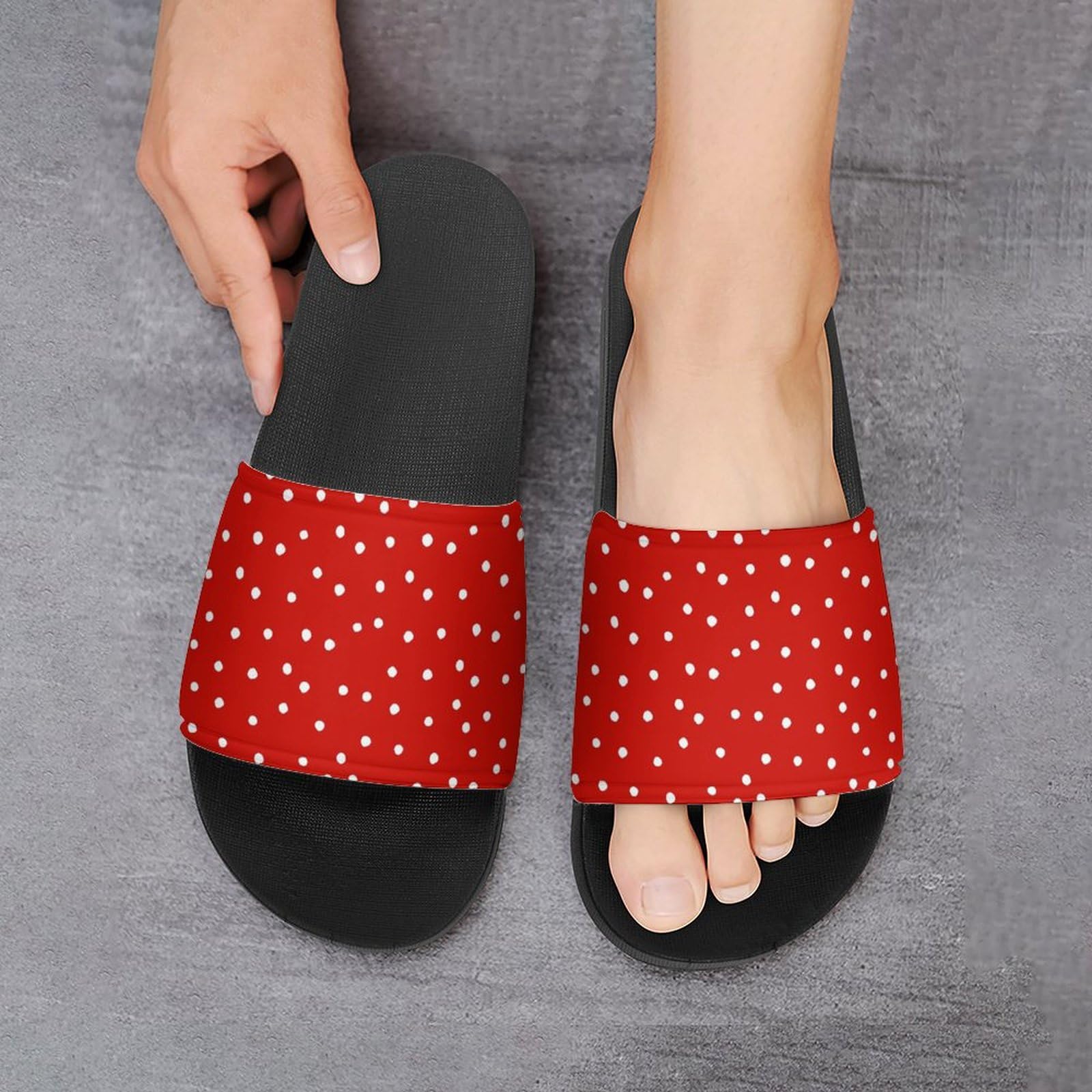 Ciabatte da doccia, a pois, per uomo e donna, antiscivolo, colore: rosso