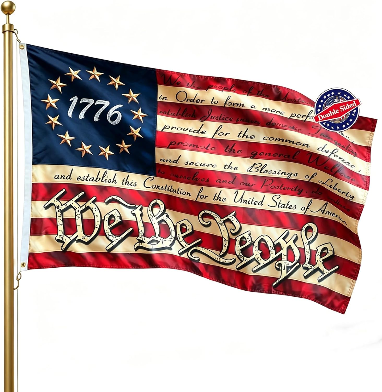 250 Anniversary USA Flag 3x5 Ft Double Sided 3-Ply We The People Flag, Heavy Duty Outdoor 1776 2026 American Betsy Ross Flags Patriotic Banner for 4th of July Decorations 2 Brass Grommets