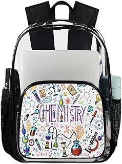 Mochila transparente com fórmula química, mochila transparente à prova d'água com fórmula química engraçada mochila transparente de PVC com alça de ombro reforçada para escola, trabalho, viagens, Multicor