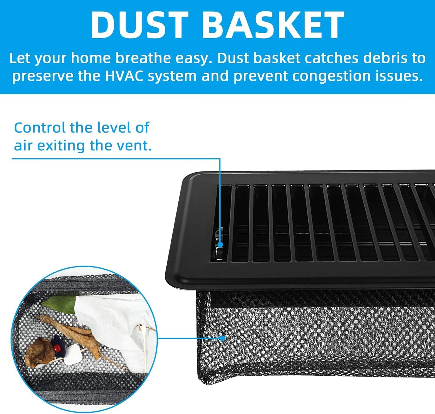 2x12 Floor Register, Heavy Duty Walkable Vent Covers for Home Floor, Sidewall Office or Ceiling Vent, Adjustable Premium Finish Steel Floor Vent Cover, Black 1 Pack