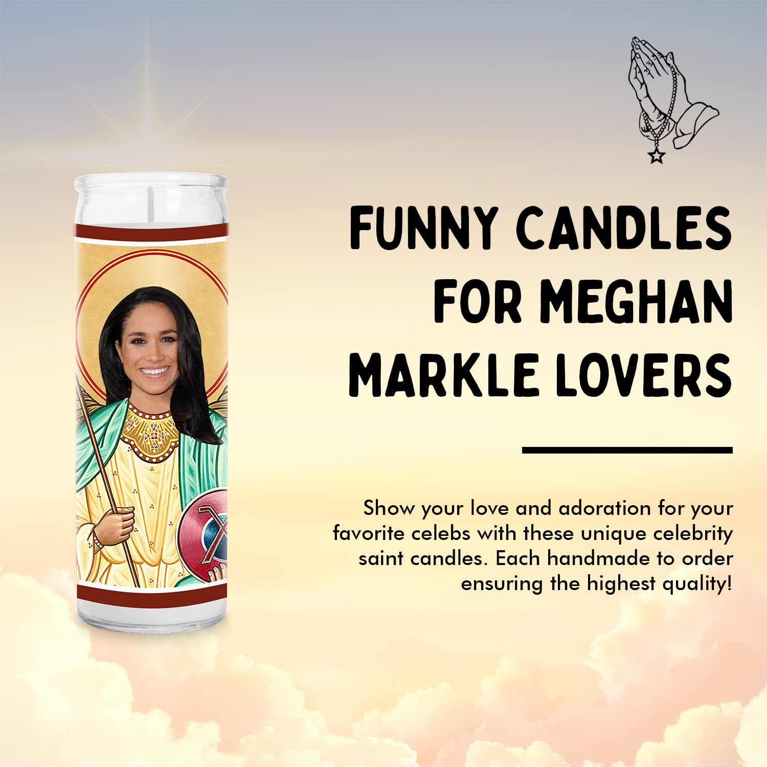 Meghan Markle Celebrity Glass Jar Candle – Handmade Soy Wax Votive Candle – Unique Gift for Britsih Royal Family Lovers – Duchess of Sussex Home Decor Collectible for Prince Harry Fans