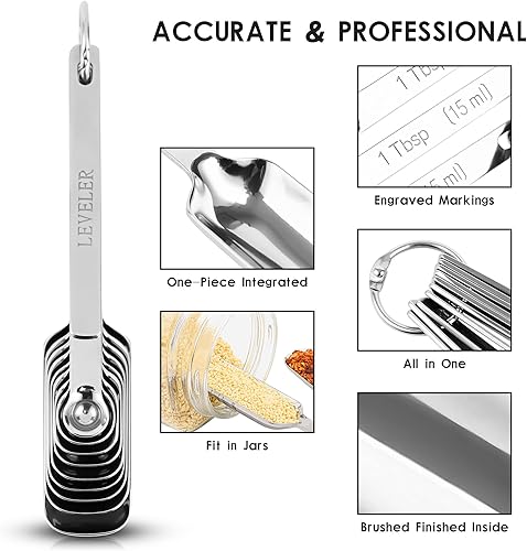 Miniatura 8 de Smithcraft Juego de tazas y cucharas medidoras, juego de tazas medidoras de acero inoxidable, 7 tazas medidoras secas, 9 cucharas de medición